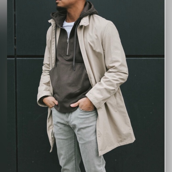 $298 Club Monaco Lightweight Funnel Mac Coat Gray/Khaki Small Snap Front Jacket